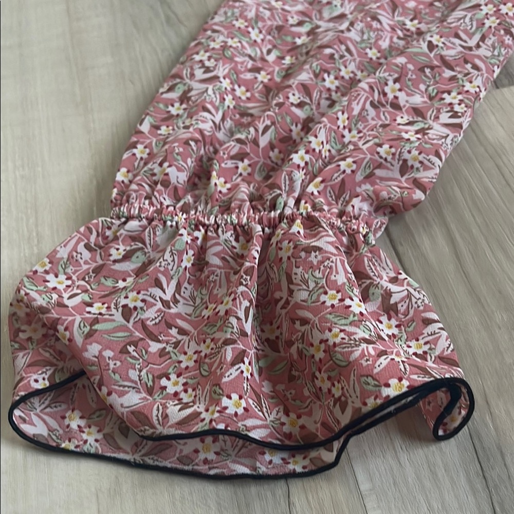 YINER Pink Tiered Dress with Long Bishop Sleeves and Mock Neck - Picture 3 of 4